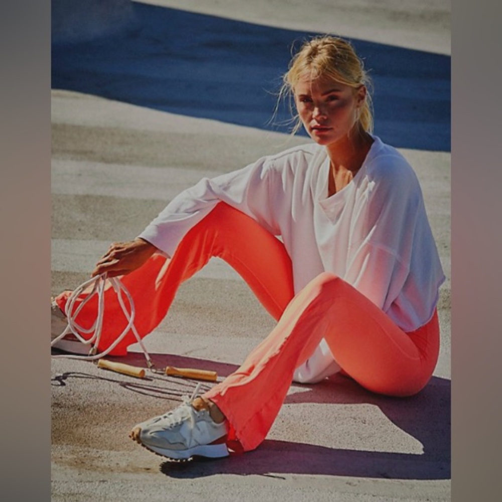 Free People Good Karma Flare Leggings-Neon Coral